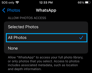 Allow WhatsApp to Access All Photos on iPhone