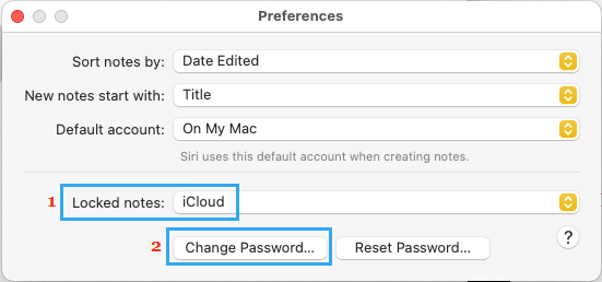 Cambiar la contraseña de iCloud Notes en Mac