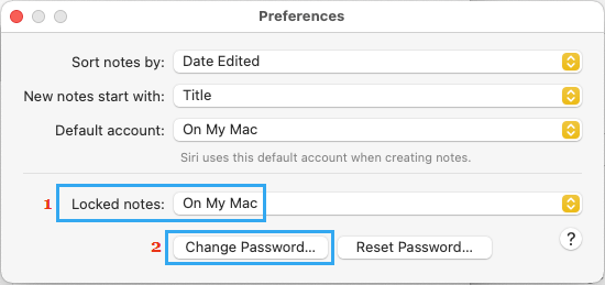 Cambiar la contraseña de Notes en Mac