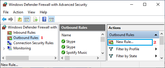 Create New Rule in Windows Defender Firewall