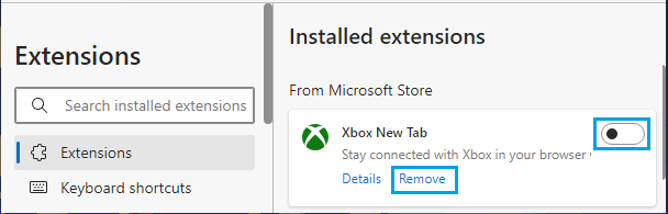 Disable or Remove Extension in Microsoft Edge