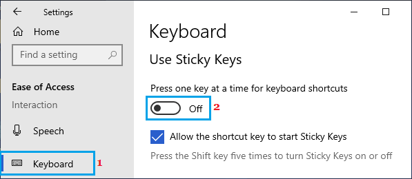 Disable Sticky Keys in Windows 10