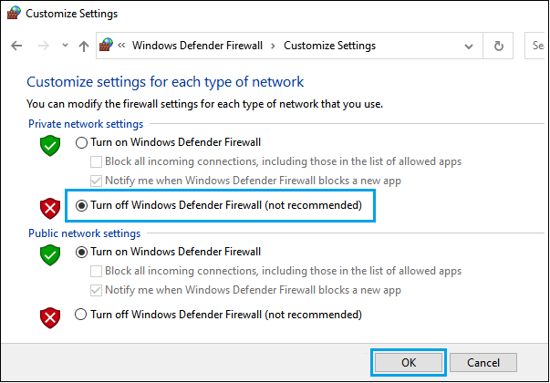 Turn OFF Windows Firewall