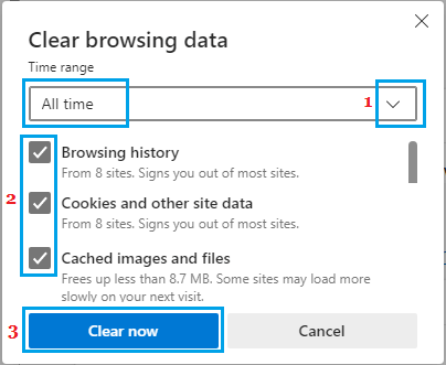 Clear Browsing History, Cookies, Cached Data in Microsoft Edge