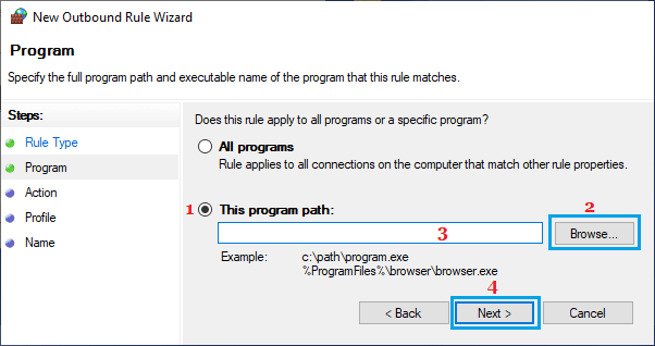 New Outbound Rule Wizard in Windows 10/11
