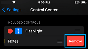 Remove Notes From Control Center