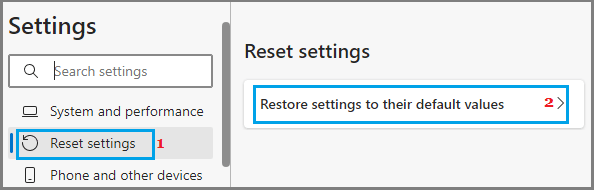 Restore Microsoft Edge Settings to Default Values