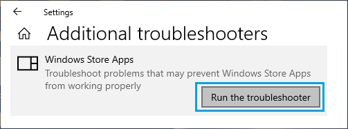 Ejecute el Solucionador de problemas de aplicaciones de la Tienda Windows