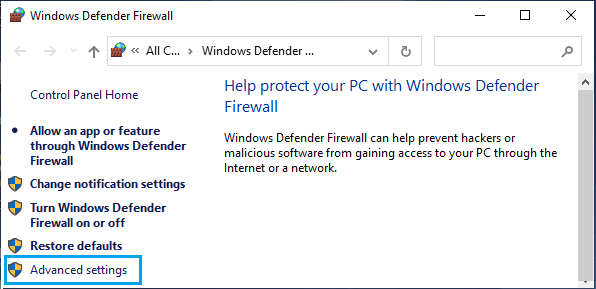 Open Windows Defender Advanced Settings
