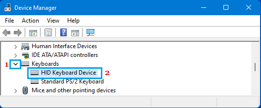 Keyboard Device on Device Manager Screen