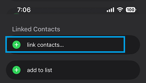 Link Contacts Option on iPhone