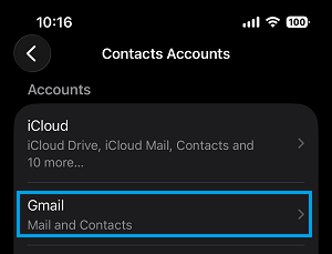 Select Contact Account on iPhone