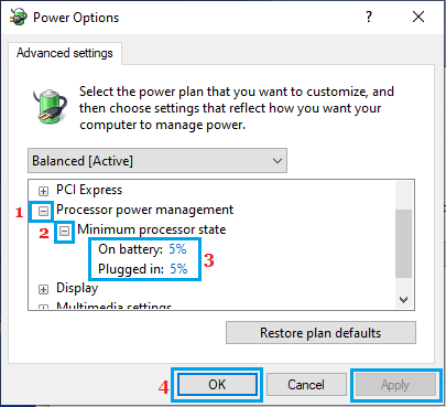 Advanced Power Options Screen in Windows 10/11