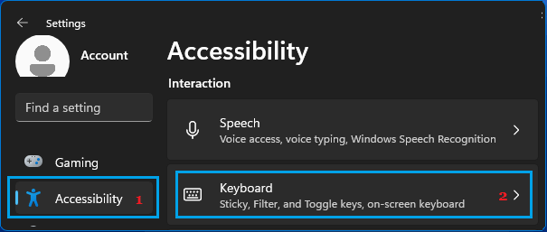 Opsi pengaturan keyboard di Windows 11