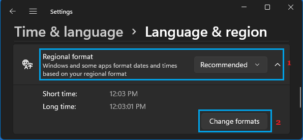 Change Time Format Option in Windows 11