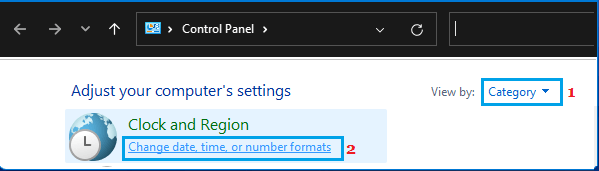 Change Date, Time or Numbers Formats Option in Control Panel