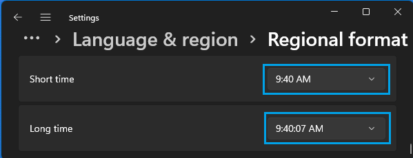 Select 12 Hour Time Format in Windows 11