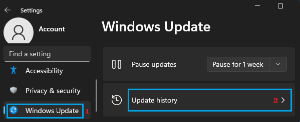 Öffnen Sie Die Update-Verlaufsoption In Windows 11