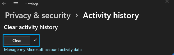 Clear Activity History Option in Windows 11