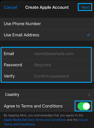 Create Apple Account Screen on App Store