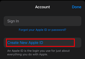 Create New Apple ID Link on App Store