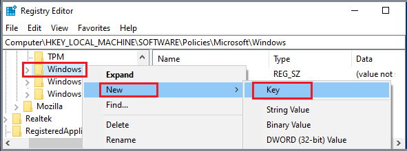 Create New Key in Windows Registry