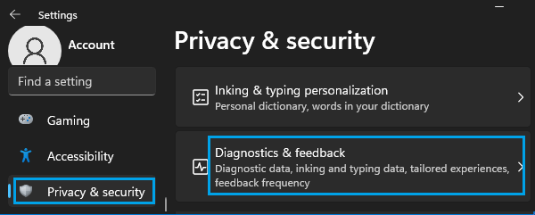 Diagnostics & Feedback Settings Option in Windows 11