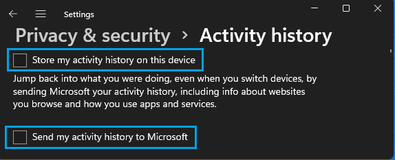 Prevent Windows from Storing and Sending Your Activity History