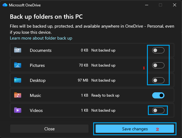 Prevent Folders on Computer From Being Backed Up to OneDrive