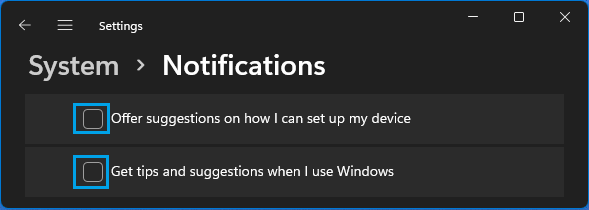 Disable Tips And Suggestions from Microsoft