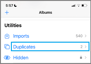 Open Duplicates Folder on iPhone Photos App