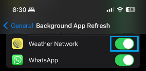 Enable Background App Refresh For Weather Network on iPhone