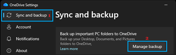 Manage Backup Option in OneDrive