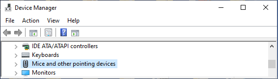 Mice and other Pointing Devices Entry on Device Manager Screen