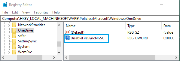 Open DisableFileSyncNGSC DWORD