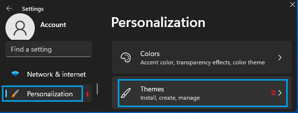 Themes Personalization Settings Option in Windows