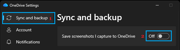 Disable Save screenshots I capture to OneDrive option