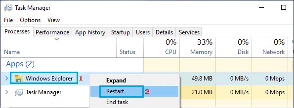 Restart File Explorer Using Task Manager