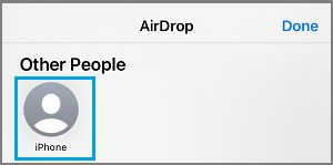 Select Other iPhone For AirDrop