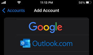 Select Email Provider Option on iPhone