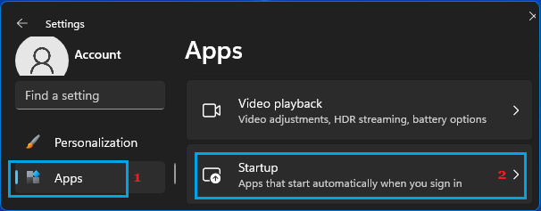Startup Apps Settings Option in Windows 11