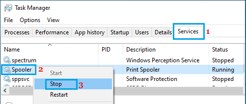 Detener Print Spooler mediante el Administrador de tareas