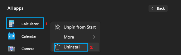 Uninstall App in Windows 11