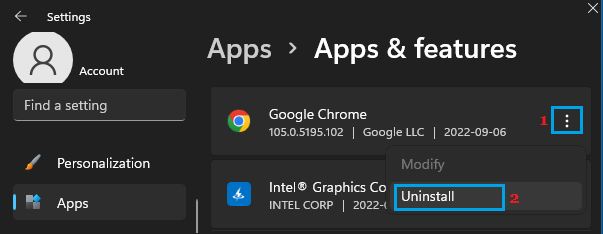 Uninstall App in Windows 11 Using Settings