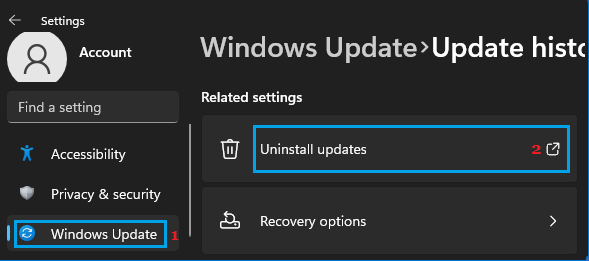 Uninstall Updates Option in Windows 11
