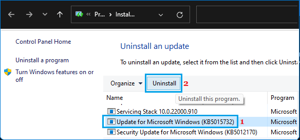 Uninstall Windows 11 Update