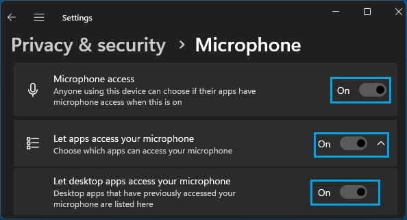 Allow Apps to Access Microphone Option in Windows 11