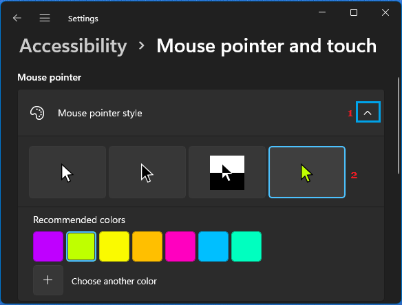 Change Mouse Pointer Color Option in Windows 11