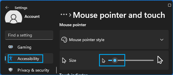 Increase Mouse Pointer Size in Windows 11