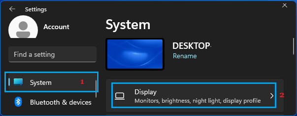 Display Settings Option in Windows 11